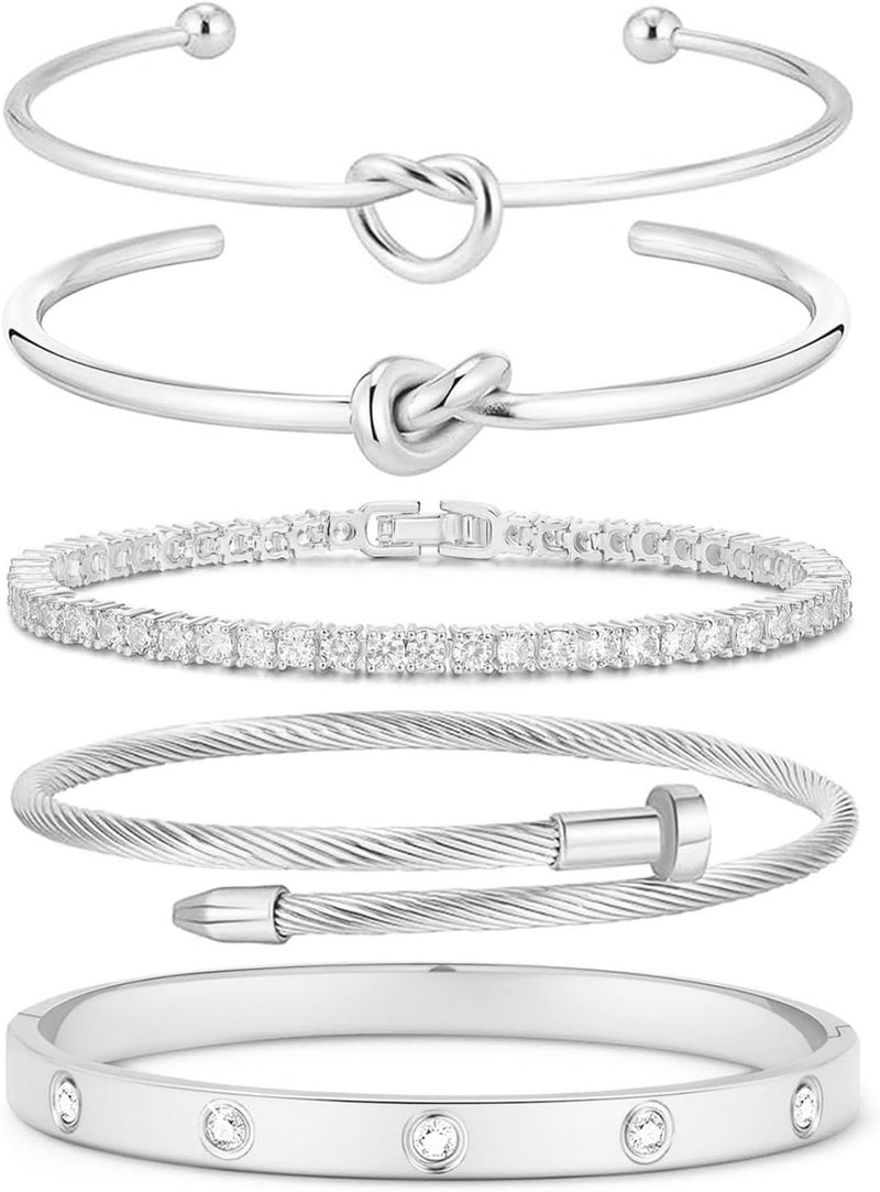 FAFUGA 18 K Gold Plated Love Bangle Bracelet Stack Cuff Jewelry for Women Jewelry Set for Women Gift with Box - Image 1